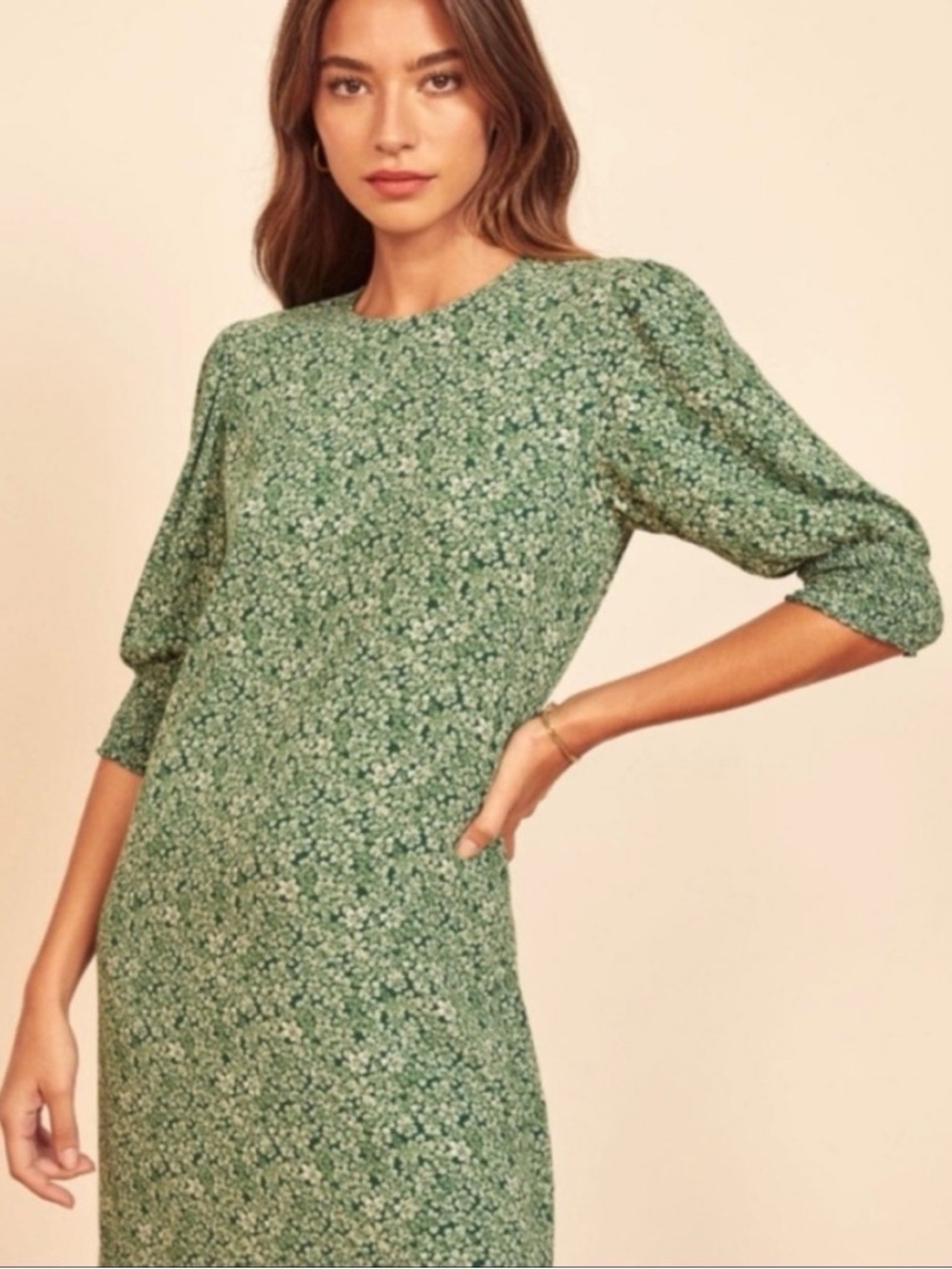 Reformation Lea Dress in Nikita Green Ditsy Floral Shift Mini Cottagecore